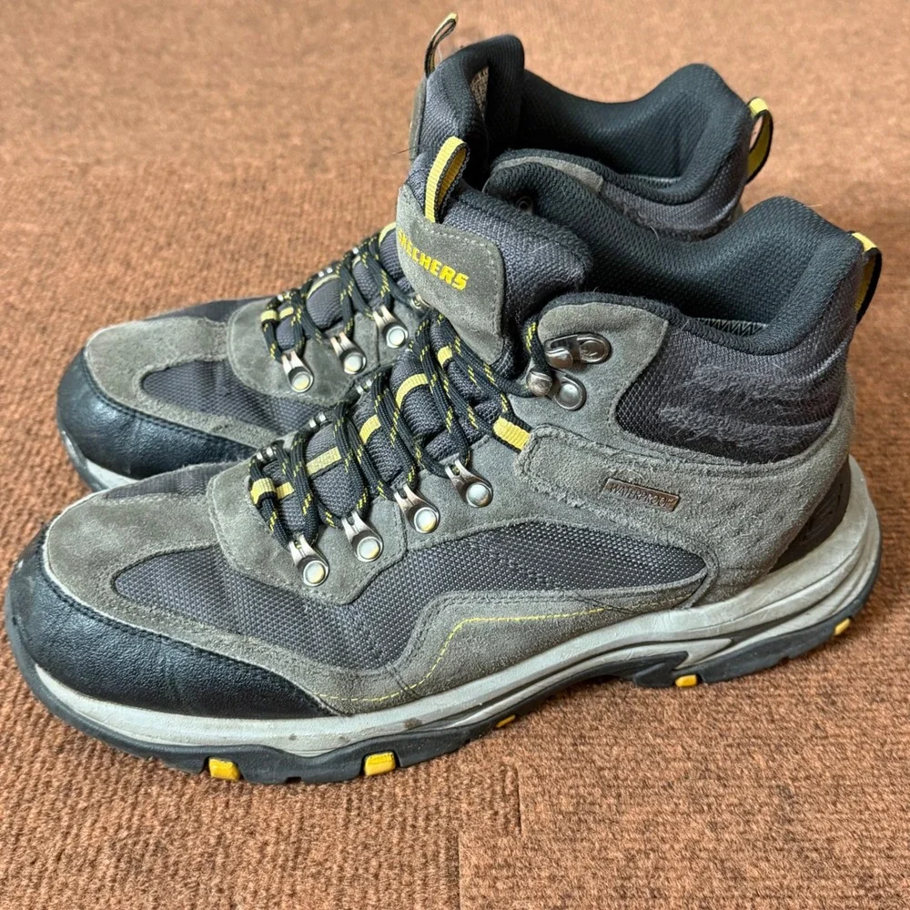 Skechers Mens Waterproof Hiking Boots Gray Suede Mesh Trail SN 65672 Size‎ 11 B-